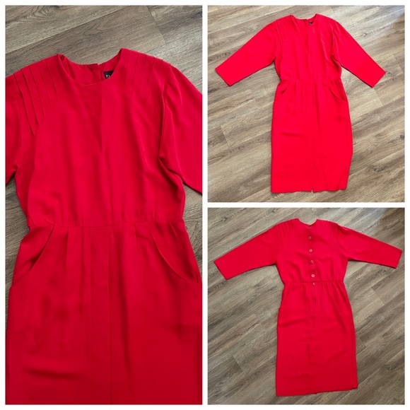 Vintage 80s PJ Klein Red Linen Button Up Back Dress. - Picture 1 of 12